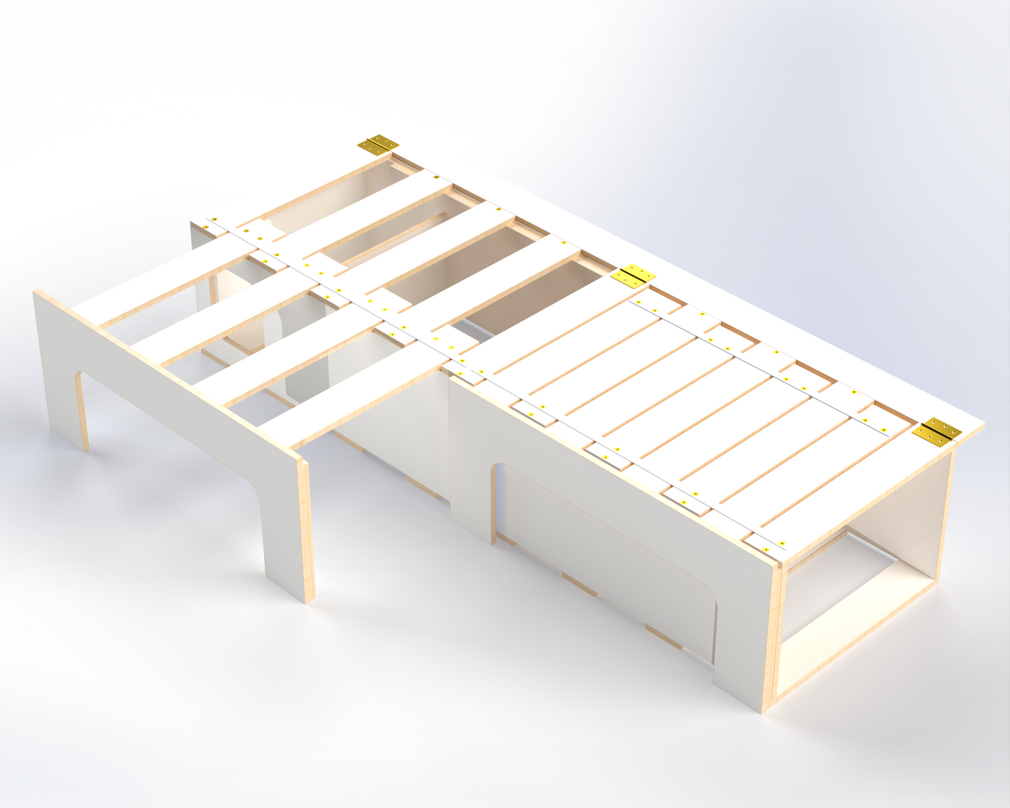 Campervan bed platform with under-bed storage