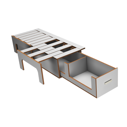 Side Sliding Bed Frame for Campervan (372mm Height) + High Side Storage (1200mm)+ Campervan Kit with Front Unit Seating Area and Fridge Space