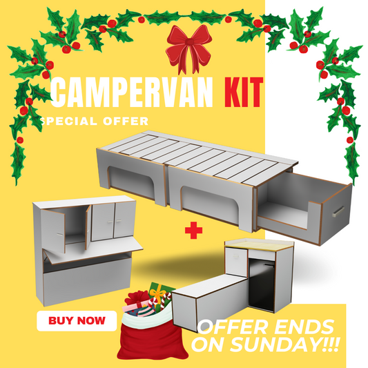 Side Sliding Bed Frame for Campervan (372mm Height) + High Side Storage (1200mm)+ Campervan Kit with Front Unit Seating Area and Fridge Space