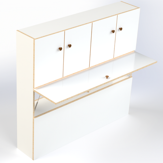 High side storage cabinets installed along campervan wall