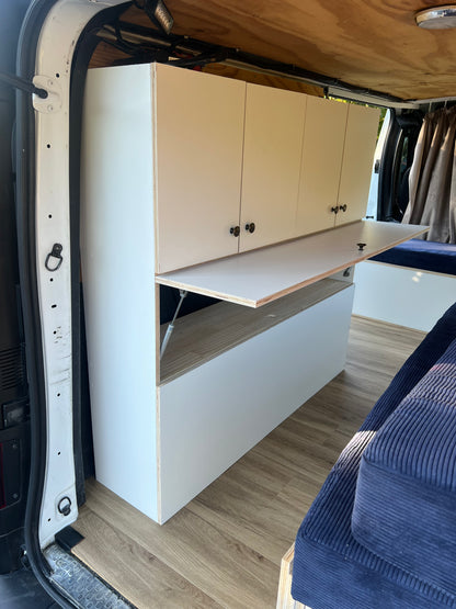 Side Sliding Bed Frame for Campervan (372mm Height) + High Side Storage (1200mm)+ Campervan Kit with Front Unit Seating Area and Fridge Space