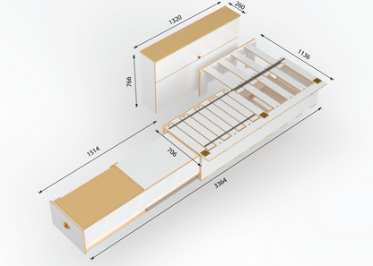 Side sliding bed frame with kitchen drawer and side storage unit measurements to fit Toyota Hiace, VW Transporter, Renault Trafic and many more