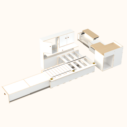 Side sliding bed frame with storage drawer, front unit with kitchen and side storage unit to fit Toyota Hiace, VW Transporter, Renault Trafic and many more small vans that you would like to convert to a campervan
