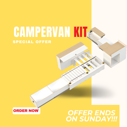 Side sliding bed frame with storage drawer, front unit with kitchen drawer, and medium side storage unit to fit Toyota Hiace high roof, VW Transporter, Renault Trafic and many more small vans that you would like to convert to a campervan
