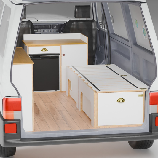 Small Campervan design, VW campervan layout. Fitout for VW Transporter, Hiace and Multivan.